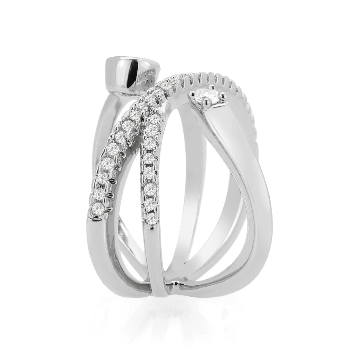 Imitation Rhodium Brass Ring with AAA Grade CZ in Clear