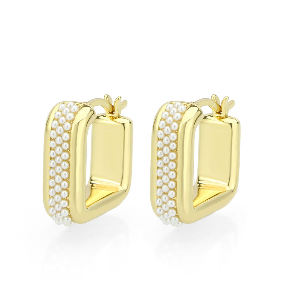 Flash Gold Brass Earring with Synthetic in White