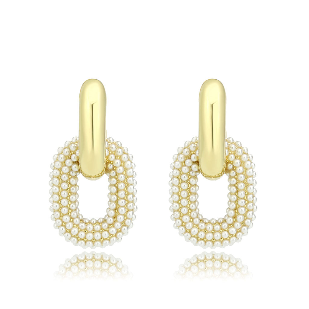 Flash Gold Brass Earring with Synthetic in White