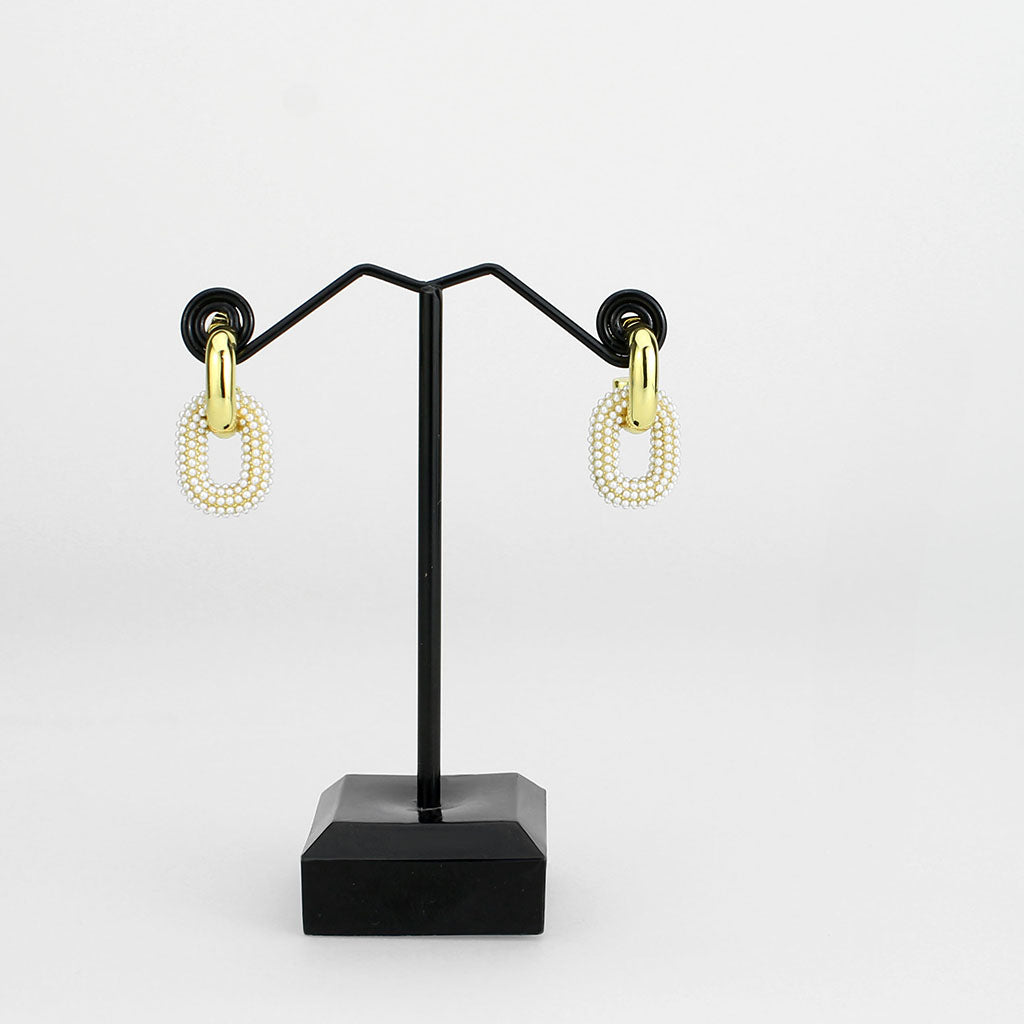 Flash Gold Brass Earring with Synthetic in White