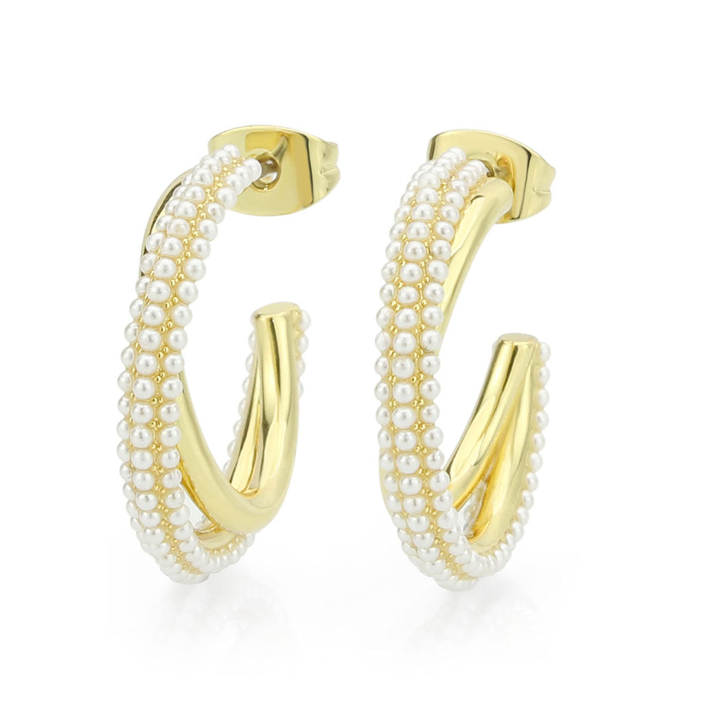 Flash Gold Brass Earring with Synthetic in White