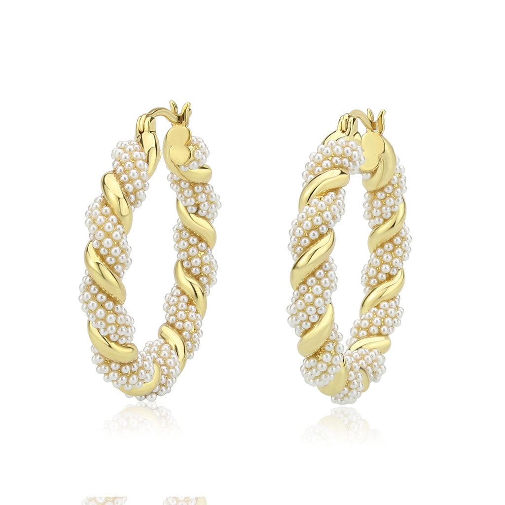 Flash Gold Brass Earring with Synthetic in White