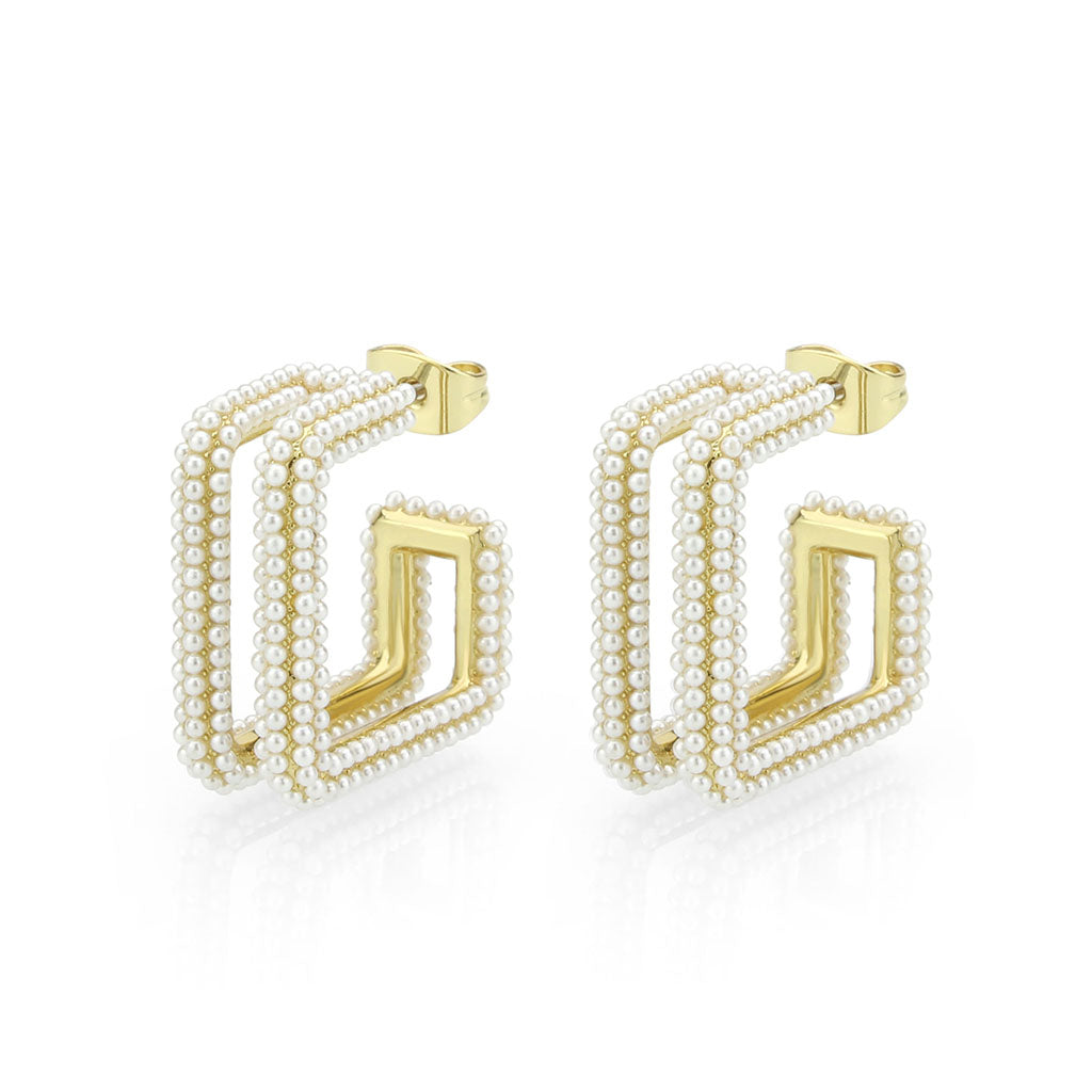 Flash Gold Brass Earring with Synthetic in White