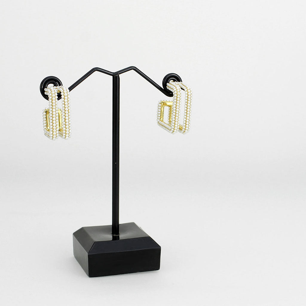 Flash Gold Brass Earring with Synthetic in White
