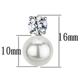 Rhodium Brass Earrings with Synthetic Pearl in White