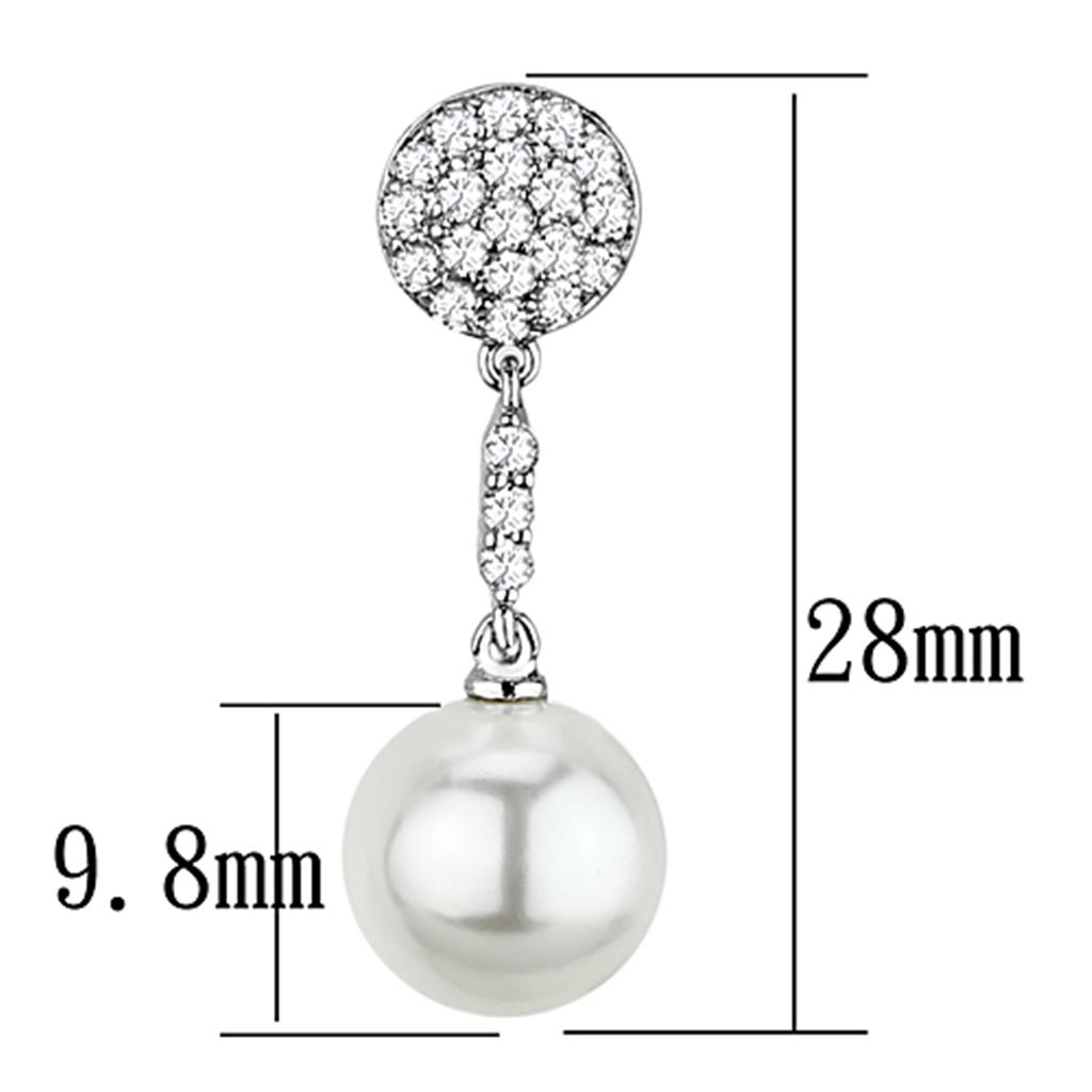 Rhodium Brass Earrings with Synthetic Pearl in White