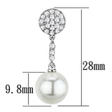 Rhodium Brass Earrings with Synthetic Pearl in White