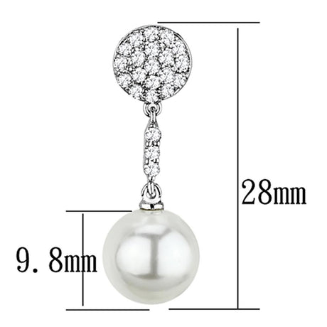 Rhodium Brass Earrings with Synthetic Pearl in White