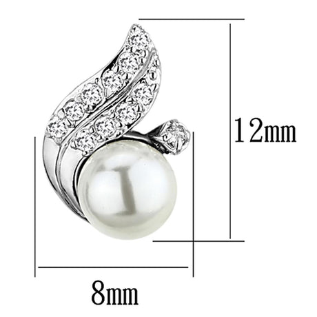 Rhodium Brass Earrings with Synthetic Pearl in White