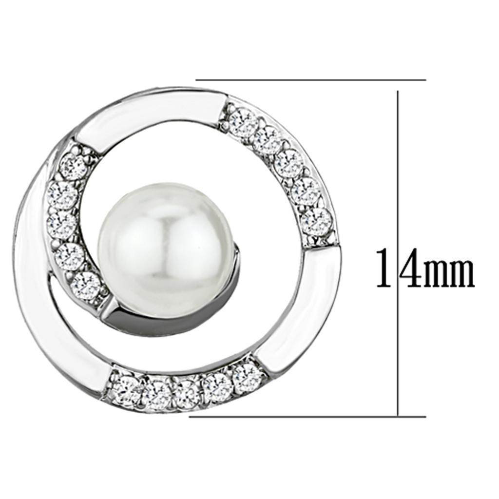 Rhodium Brass Earrings with Synthetic Pearl in White