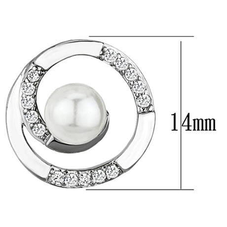Rhodium Brass Earrings with Synthetic Pearl in White