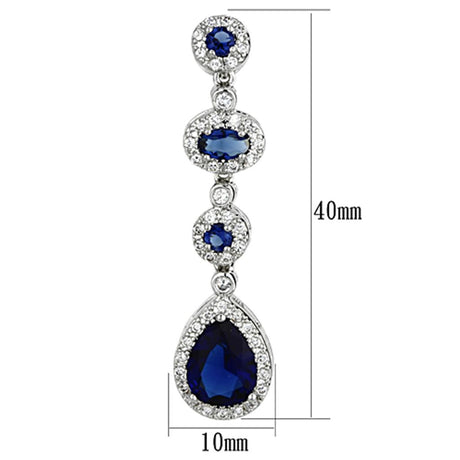 Rhodium Brass Earrings with Synthetic Synthetic Glass in Sapphire