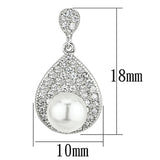 Rhodium Brass Earrings with Synthetic Pearl in White