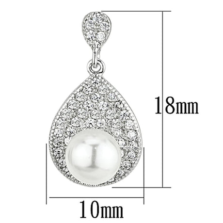 Rhodium Brass Earrings with Synthetic Pearl in White