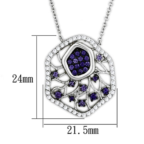 Rhodium + Ruthenium Brass Necklace with AAA Grade CZ  in Amethyst