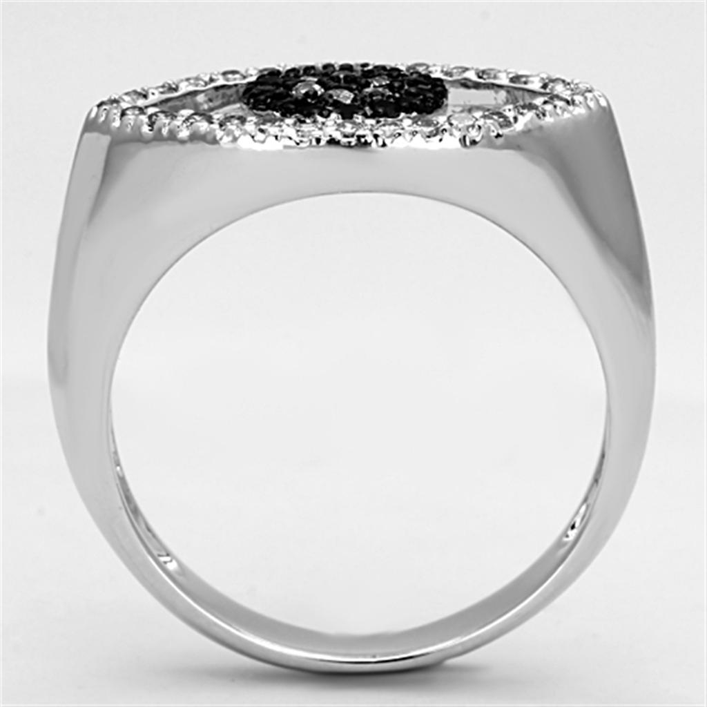 Rhodium + Ruthenium Brass Ring with AAA Grade CZ  in Black Diamond