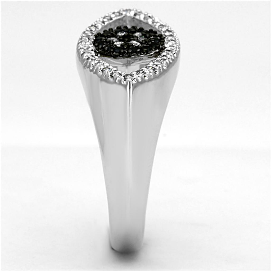 Rhodium + Ruthenium Brass Ring with AAA Grade CZ  in Black Diamond
