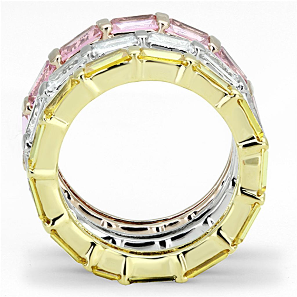 Tricolor Brass Ring with AAA Grade CZ  in Multi Color