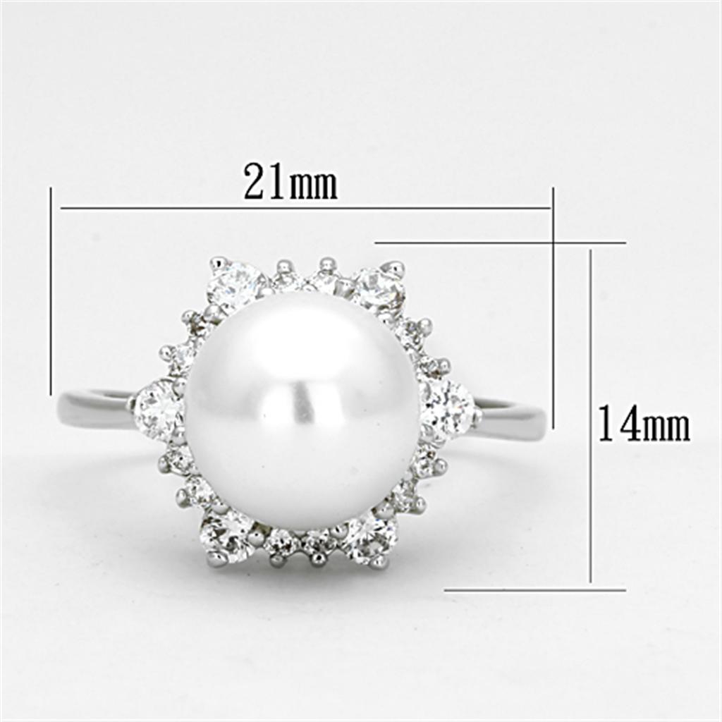 Rhodium Brass Ring with Synthetic Pearl in White