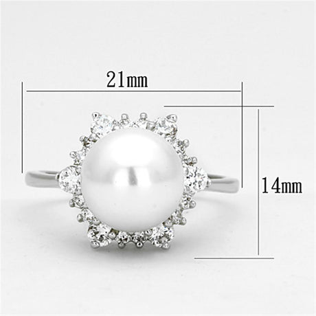 Rhodium Brass Ring with Synthetic Pearl in White