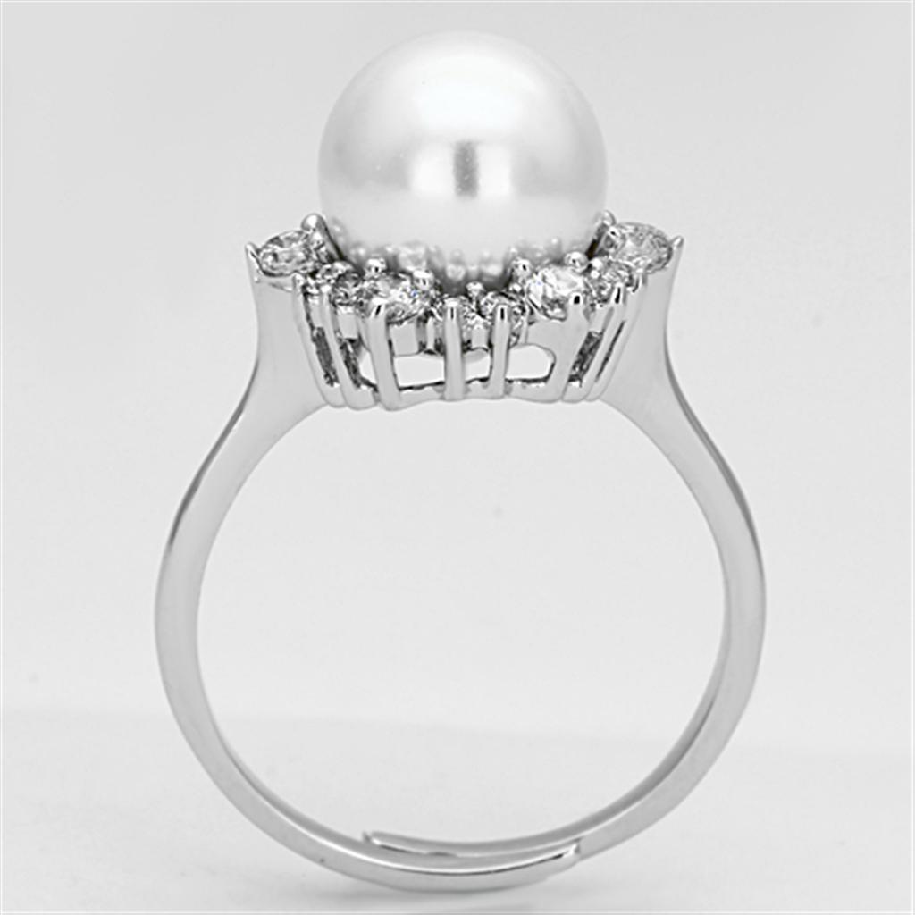 Rhodium Brass Ring with Synthetic Pearl in White
