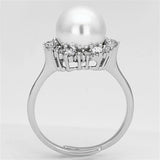 Rhodium Brass Ring with Synthetic Pearl in White