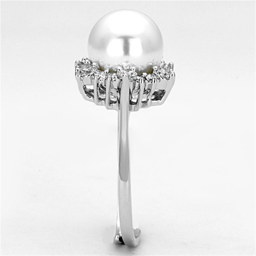 Rhodium Brass Ring with Synthetic Pearl in White