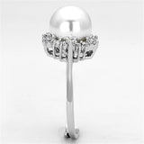 Rhodium Brass Ring with Synthetic Pearl in White