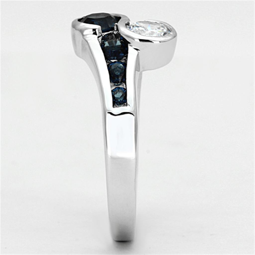 Rhodium Brass Ring with Synthetic Synthetic Glass in Sapphire