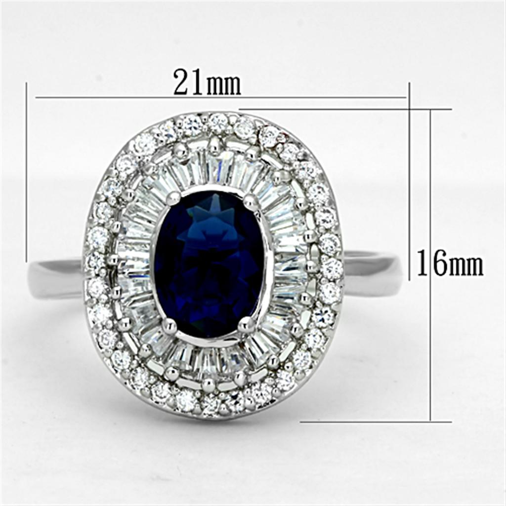 Rhodium Brass Ring with Synthetic Synthetic Glass in Sapphire