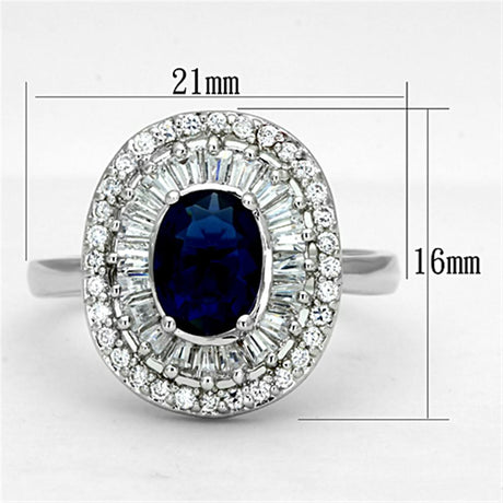Rhodium Brass Ring with Synthetic Synthetic Glass in Sapphire