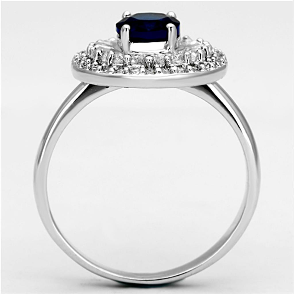 Rhodium Brass Ring with Synthetic Synthetic Glass in Sapphire