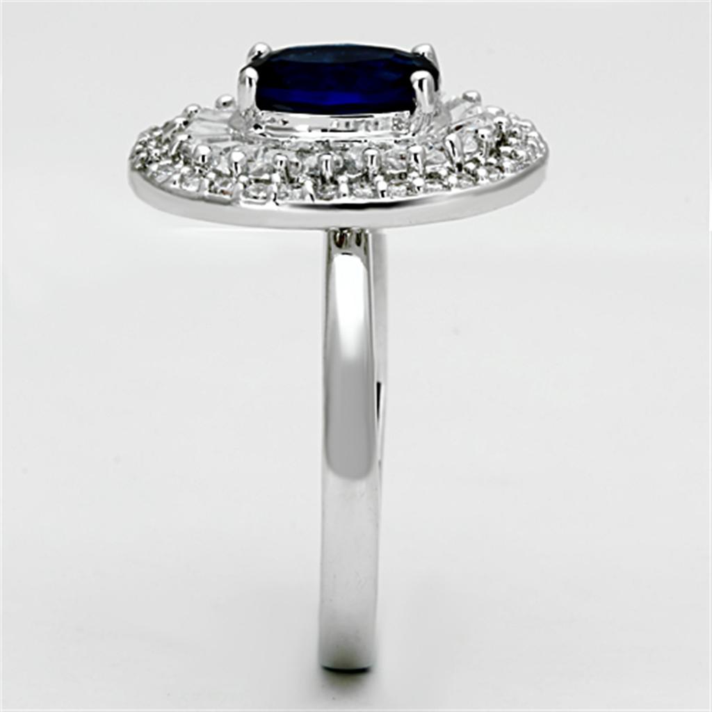 Rhodium Brass Ring with Synthetic Synthetic Glass in Sapphire