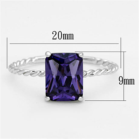 Rhodium Brass Ring with AAA Grade CZ  in Amethyst