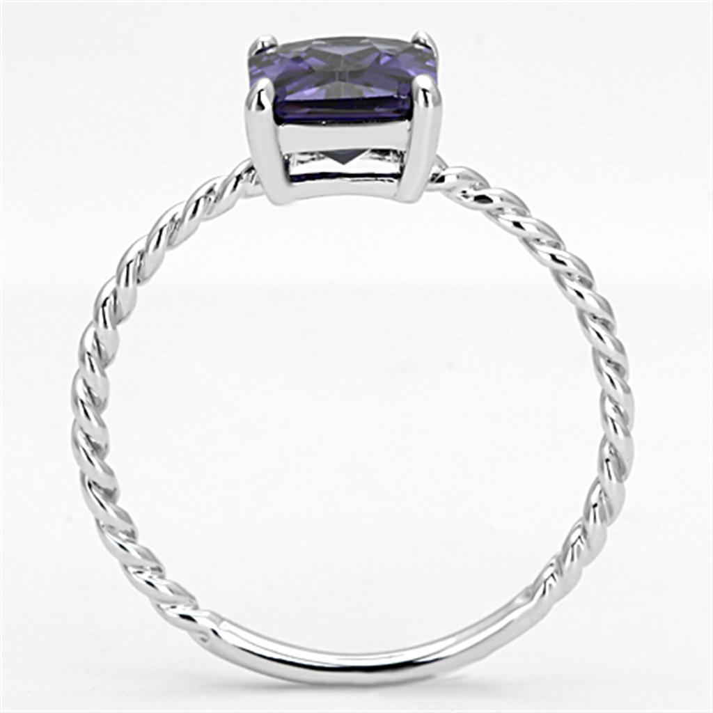 Rhodium Brass Ring with AAA Grade CZ  in Amethyst