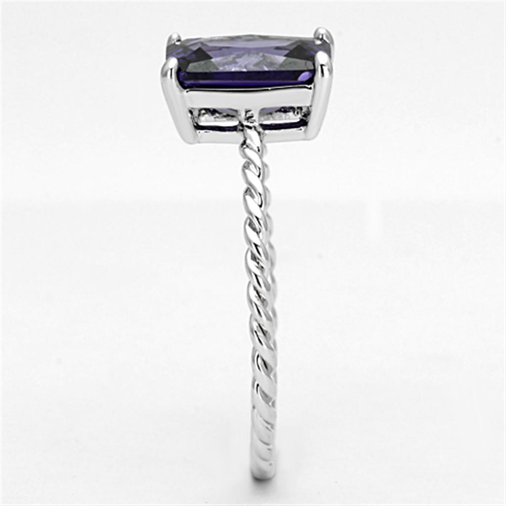 Rhodium Brass Ring with AAA Grade CZ  in Amethyst