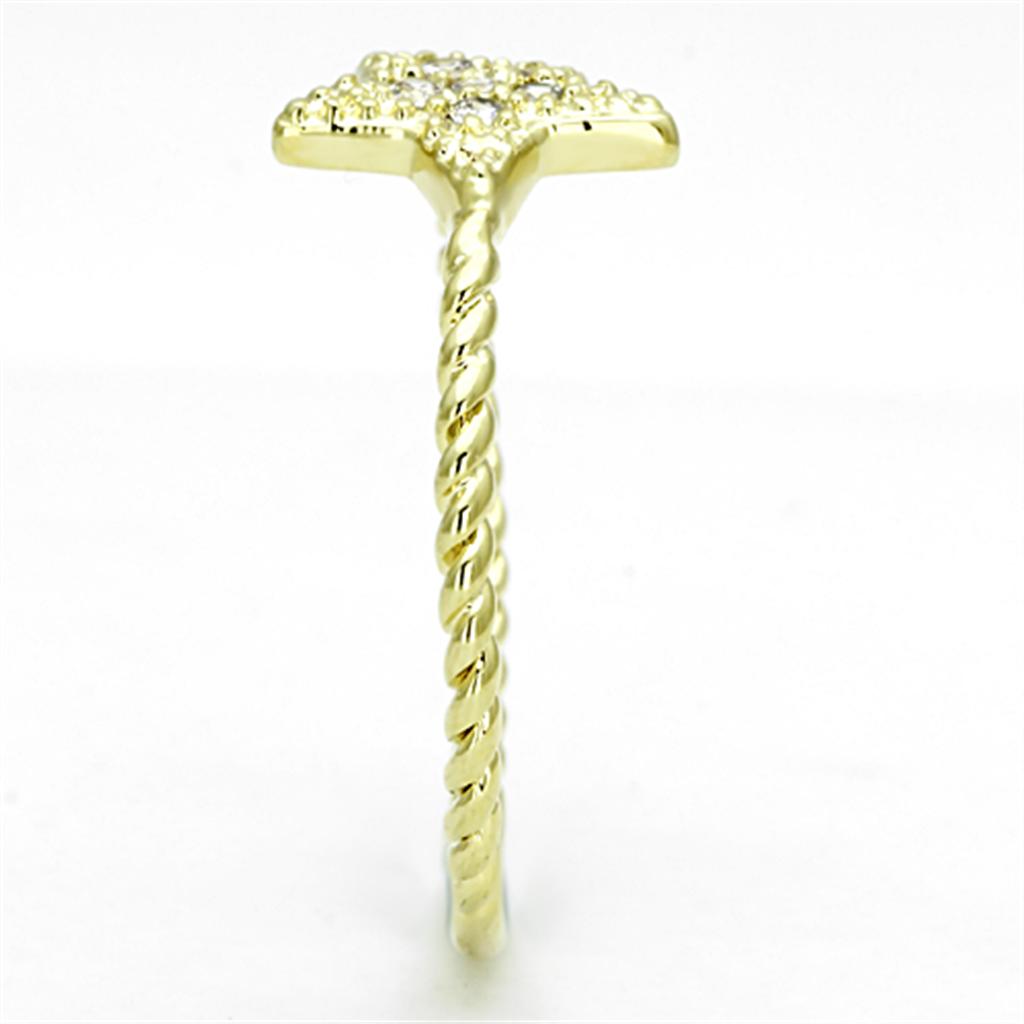 Gold Brass Ring with AAA Grade CZ  in Clear