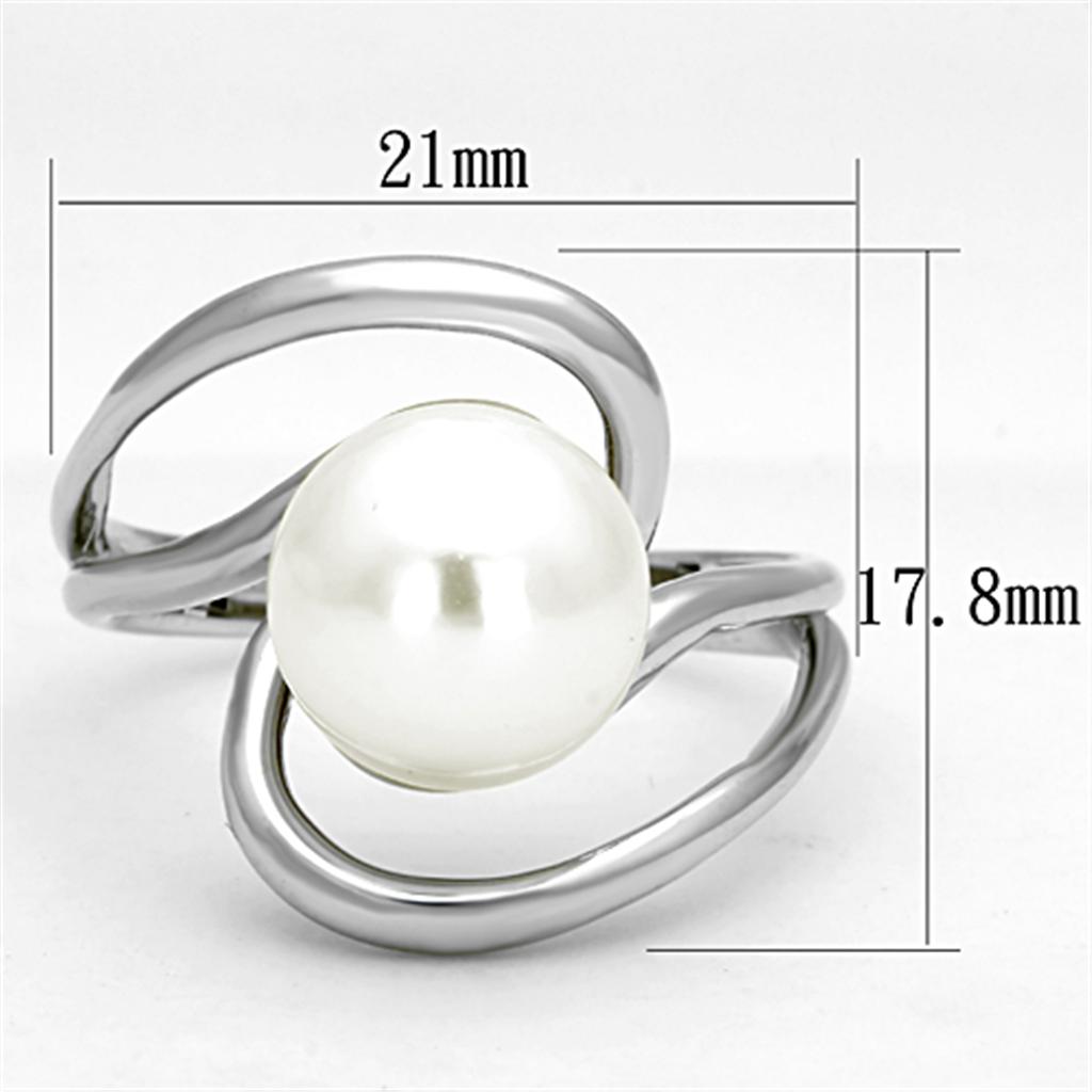 Rhodium Brass Ring with Synthetic Pearl in White