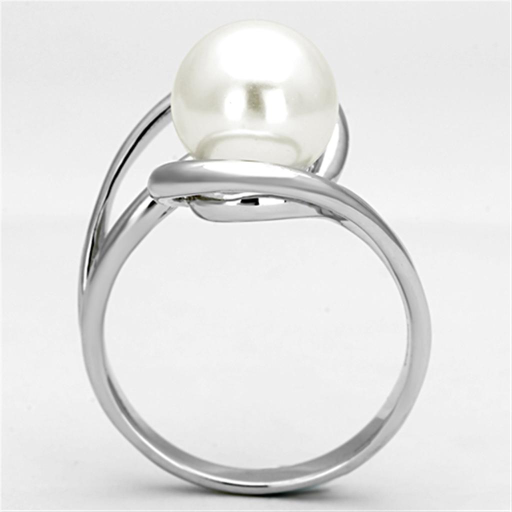 Rhodium Brass Ring with Synthetic Pearl in White