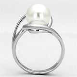 Rhodium Brass Ring with Synthetic Pearl in White