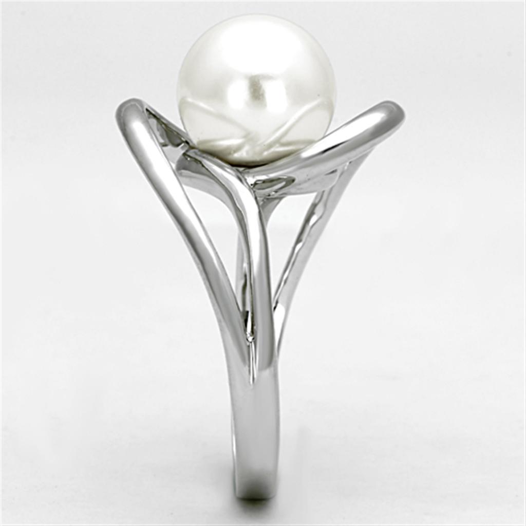 Rhodium Brass Ring with Synthetic Pearl in White