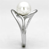 Rhodium Brass Ring with Synthetic Pearl in White