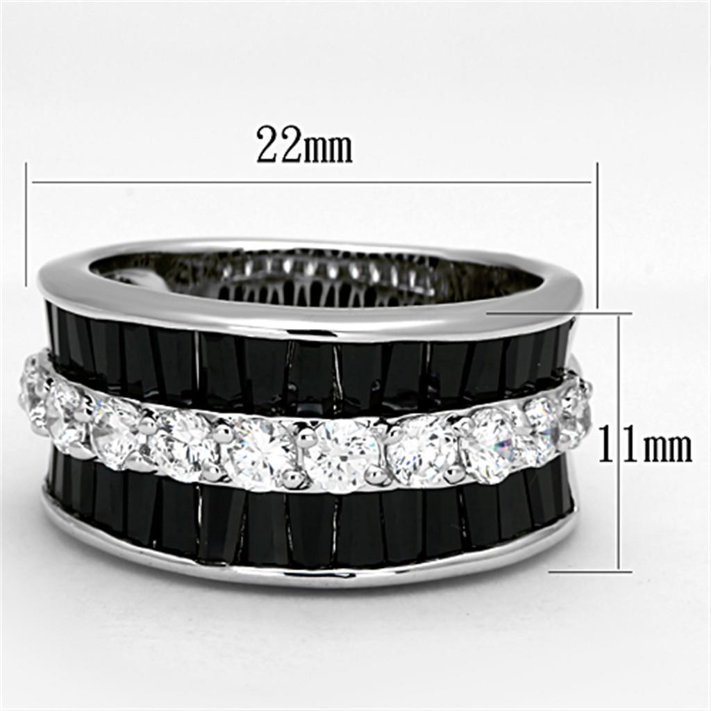 Rhodium Brass Ring with AAA Grade CZ  in Black Diamond
