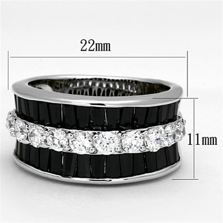 Rhodium Brass Ring with AAA Grade CZ  in Black Diamond