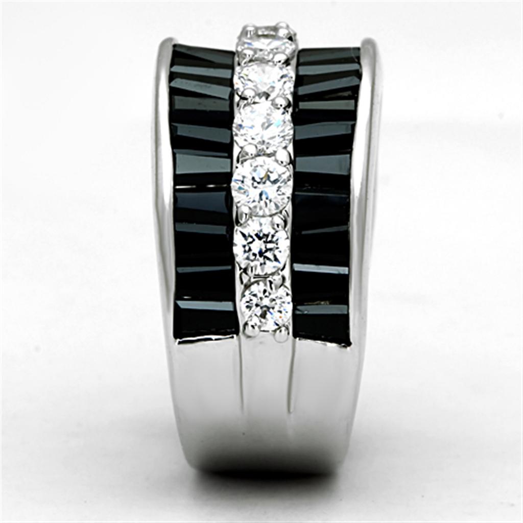 Rhodium Brass Ring with AAA Grade CZ  in Black Diamond