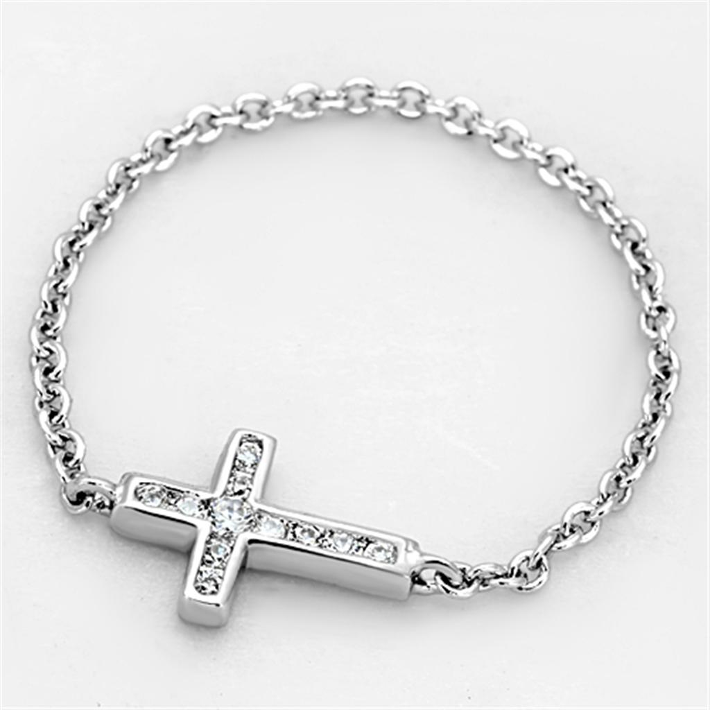 Rhodium Brass Ring with AAA Grade CZ  in Clear