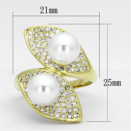 Gold Brass Ring with Synthetic Pearl in White