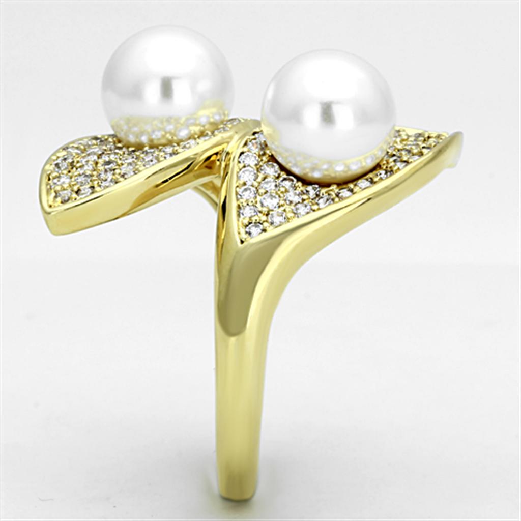 Gold Brass Ring with Synthetic Pearl in White