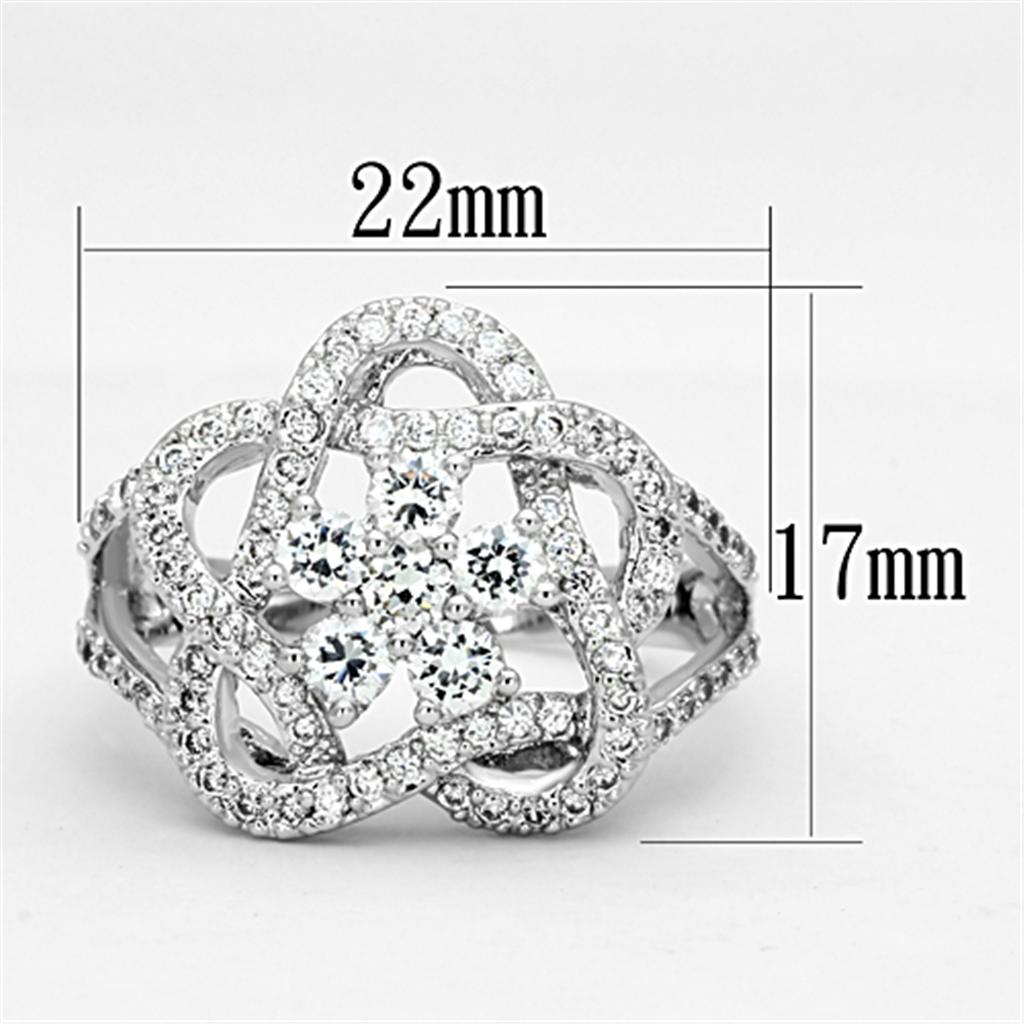 Rhodium Brass Ring with AAA Grade CZ  in Clear