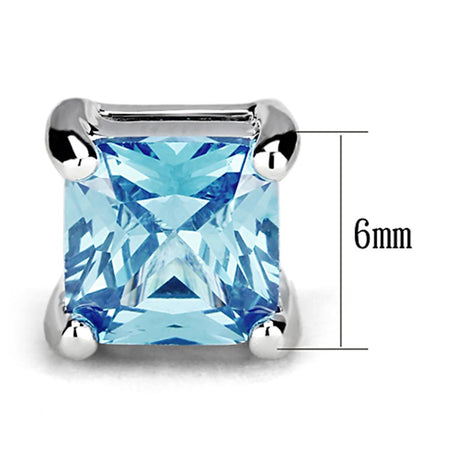 Rhodium Brass Earrings with AAA Grade CZ  in Sea Blue